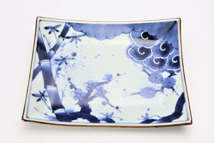 有田焼　福泉窯　染付濃松竹梅　新長角皿