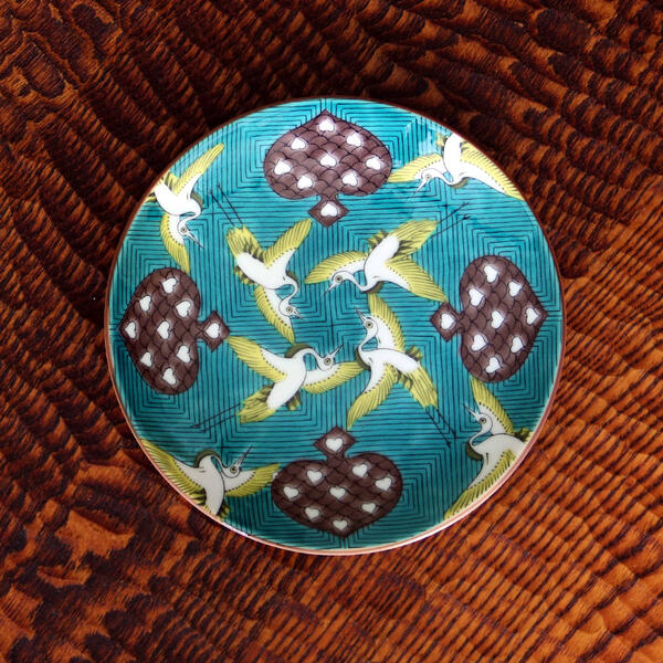 九谷焼 青郊窯5号皿 古九谷青手鶴かるた文MC-502