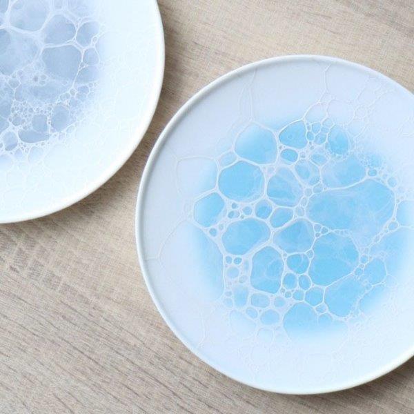 有田焼 やま平窯 泡シリーズ frame round plate プレート blue gray やま平窯