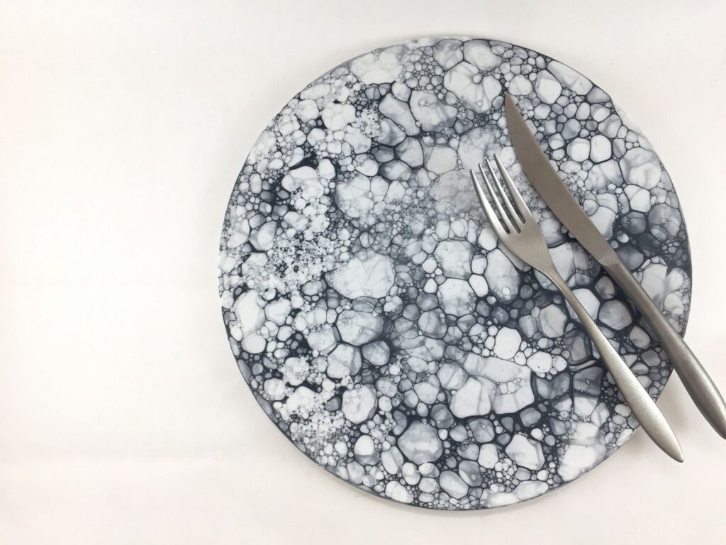 有田焼 やま平窯 ES26cmプレート グレー泡