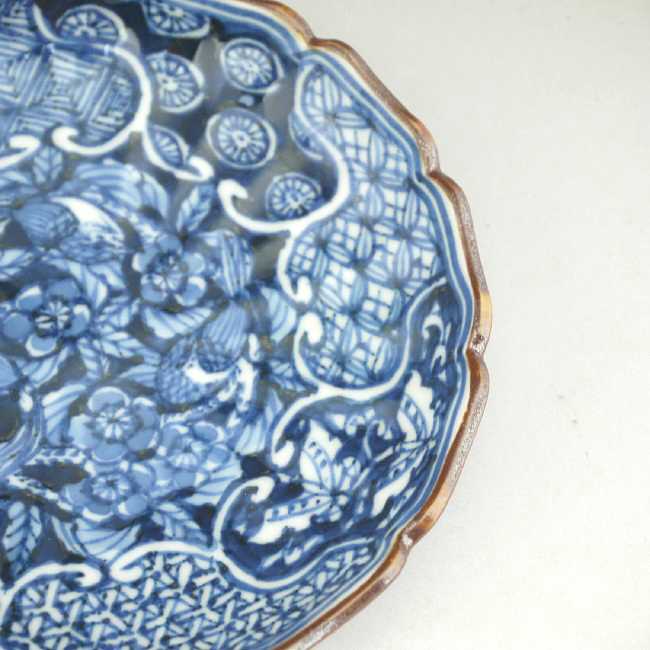 京焼 清水焼 染付捻子花鳥四寸皿　壹楽　単品