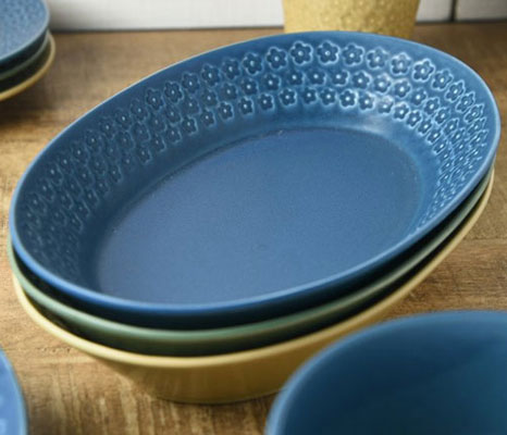 美濃焼 プレス・ド・フラワー オーバルベーカー 26.5cm 選べる4色 / 花柄 オーバルプレート 楕円皿