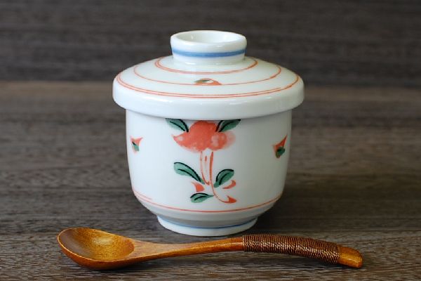 赤花絵 むし碗(大) / 茶碗蒸し 蒸し碗 蓋物 美濃焼