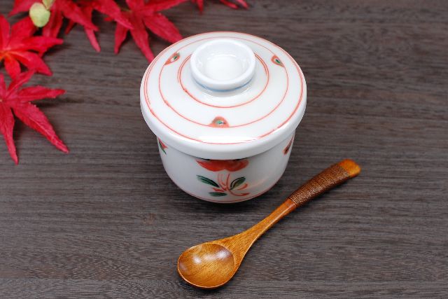 赤花絵 むし碗(大) / 茶碗蒸し 蒸し碗 蓋物 美濃焼