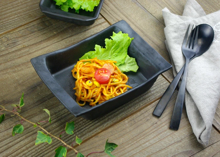 折り紙皿 ショート ブロンズ黒マット 益子焼  ブラック 角皿 わかさま陶芸

