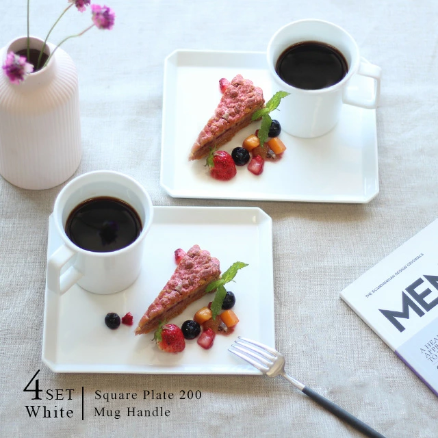 1616/arita japan TY Mug Handle＆Square Plate White 各2点セット

