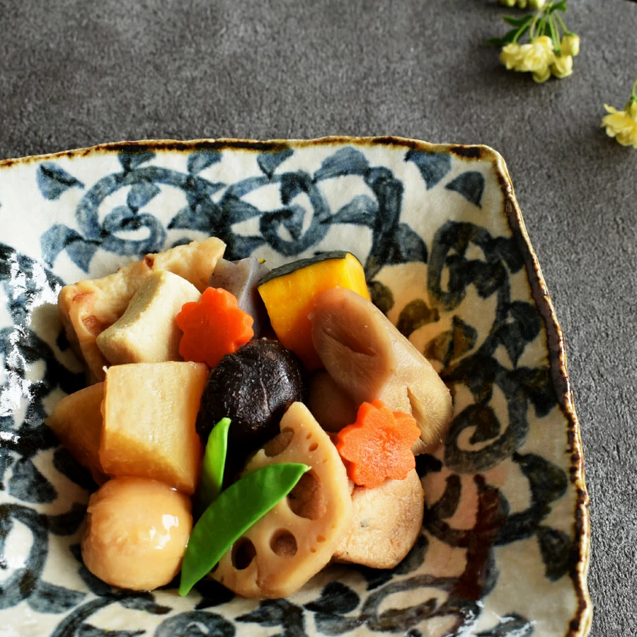 
中鉢 手書きたこ唐草角型多用鉢 美濃焼 
