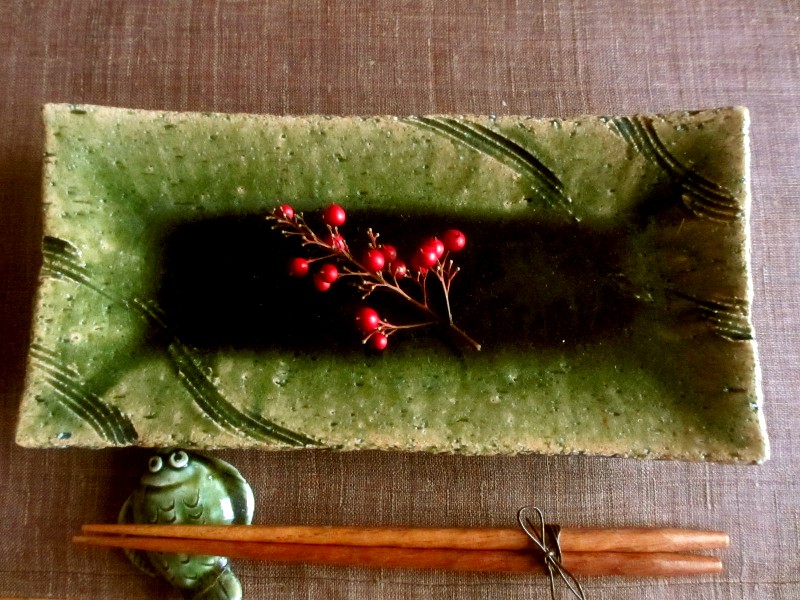 長方皿 ■ 野々村浩司 総 織部 櫛目文 長方皿 (1皿)　