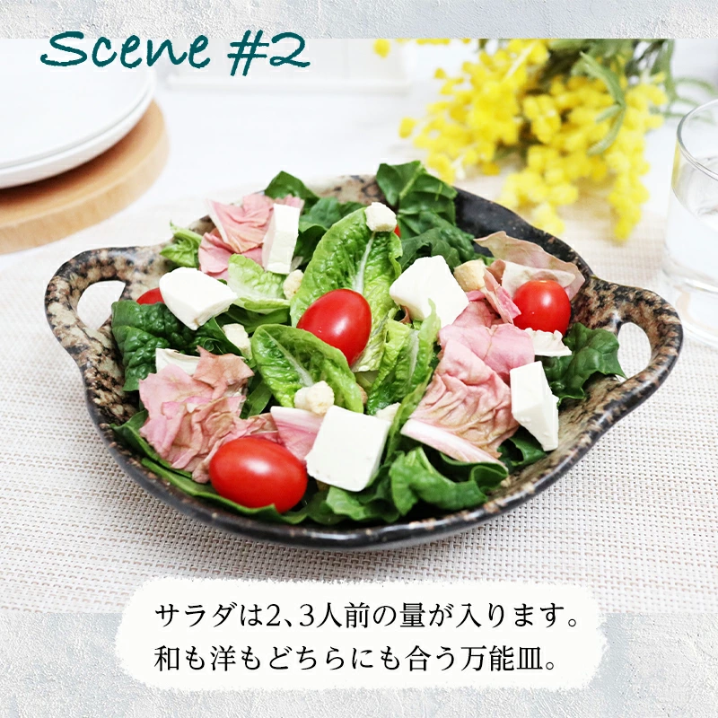 白渕茶結晶両手付鉢　黒茶吹窯変両手付鉢