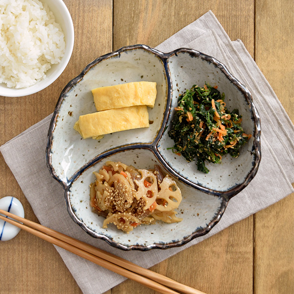 和食器 3つ仕切皿 花型貫入 ランチプレート 