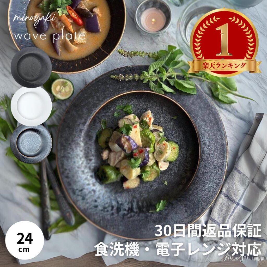 パスタ皿 リム 黒 白 美濃焼