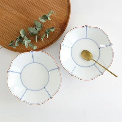 浅鉢 磁器 渕あそび 波佐見焼 16cm 赤 青
