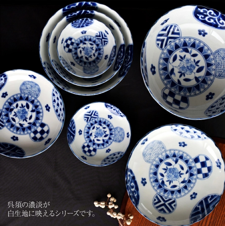 藍丸紋菊形6.0皿 モダン 中皿 美濃焼 