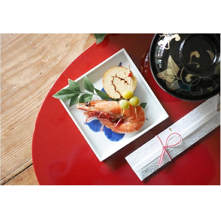 染付ひさご絵　角取皿
