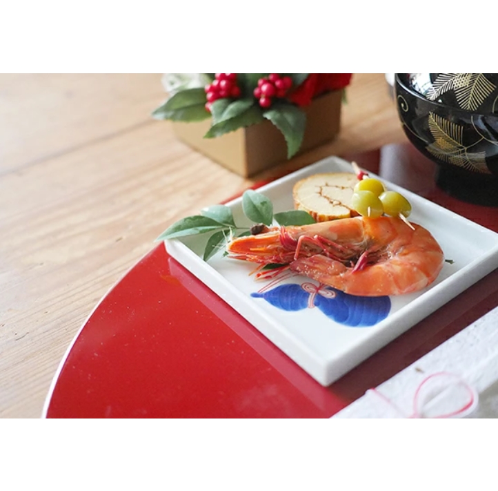 染付ひさご絵　角取皿
