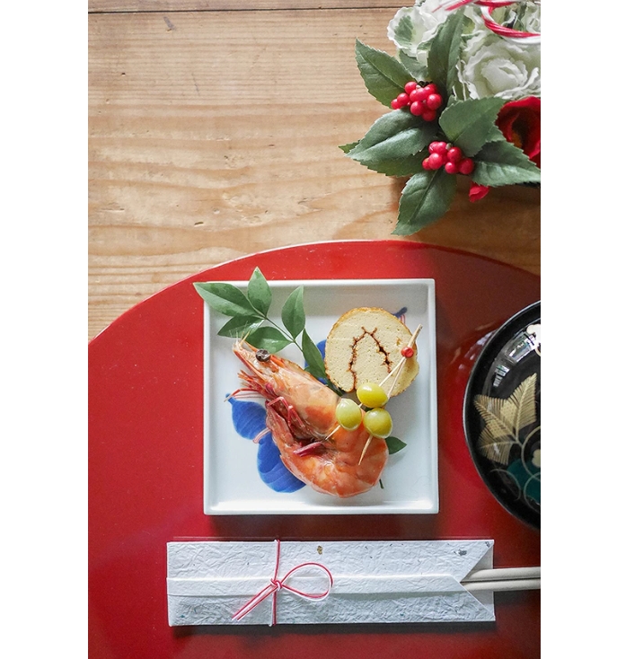 染付ひさご絵　角取皿
