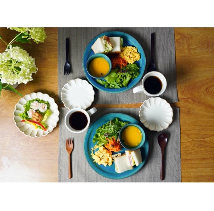 シャビーターコイズ プレート（L） 益子焼 
