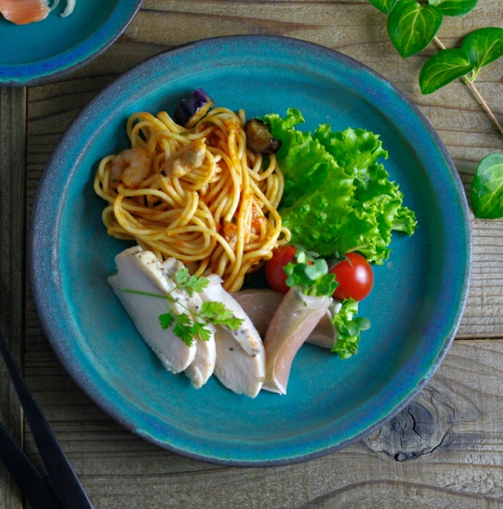 シャビーターコイズ プレート（L） 益子焼 
