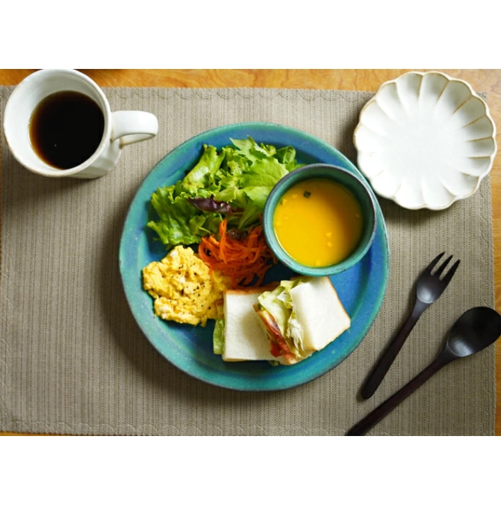 シャビーターコイズ プレート（L） 益子焼 
