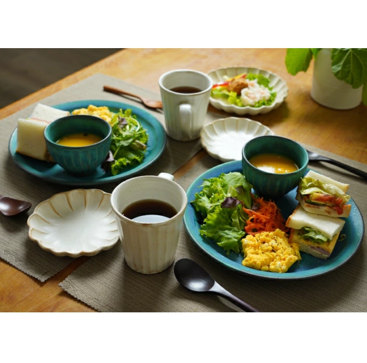 シャビーターコイズ プレート（L） 益子焼 
