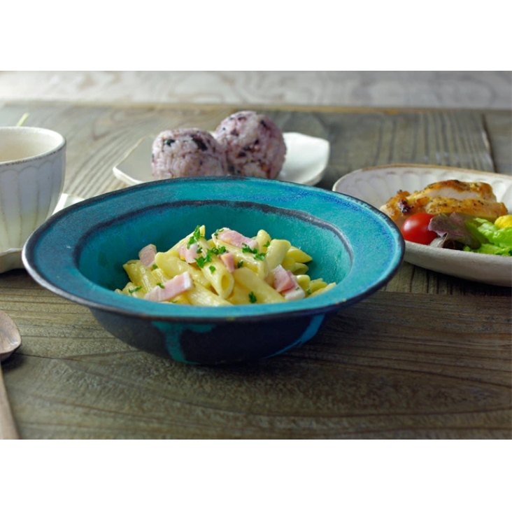 リム鉢 シャビーターコイズ 益子焼 
