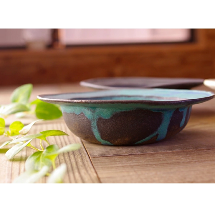 リム鉢 シャビーターコイズ 益子焼 
