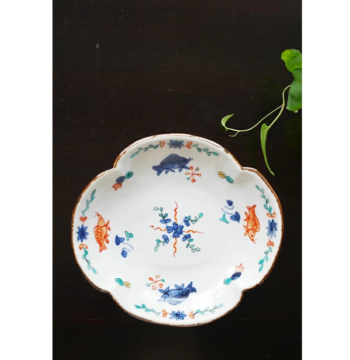 文吉窯 6寸モッコ型皿 魚藻文