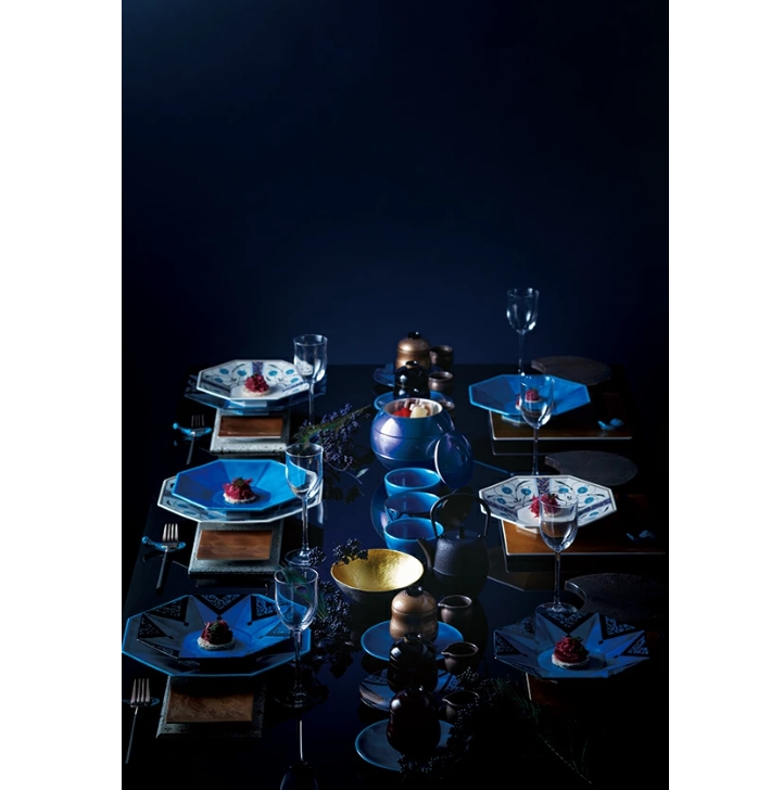 幸兵衛窯 × M.STYLE インディゴ輪花プレート 20cm