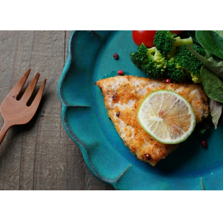 益子焼 ひまわりのお皿 シャビーターコイズ フリル リム皿 中皿 青 ナチュラル