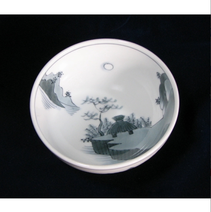 【有田焼】【舘林喜助】【舘源窯】 古染付山水図飯碗（小）