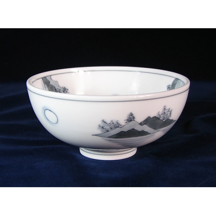 【有田焼】【舘林喜助】【舘源窯】 古染付山水図飯碗（小）
