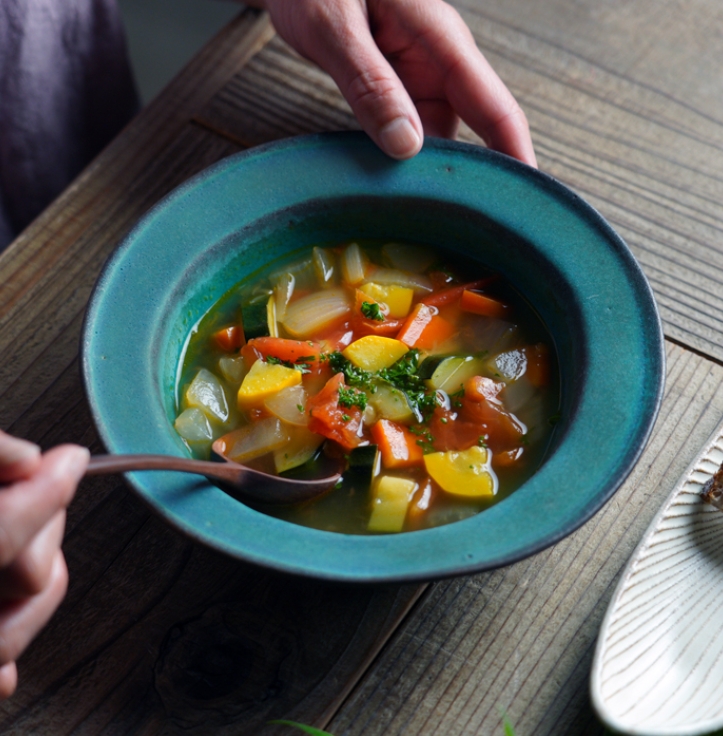 リム鉢 シャビーターコイズ 益子焼