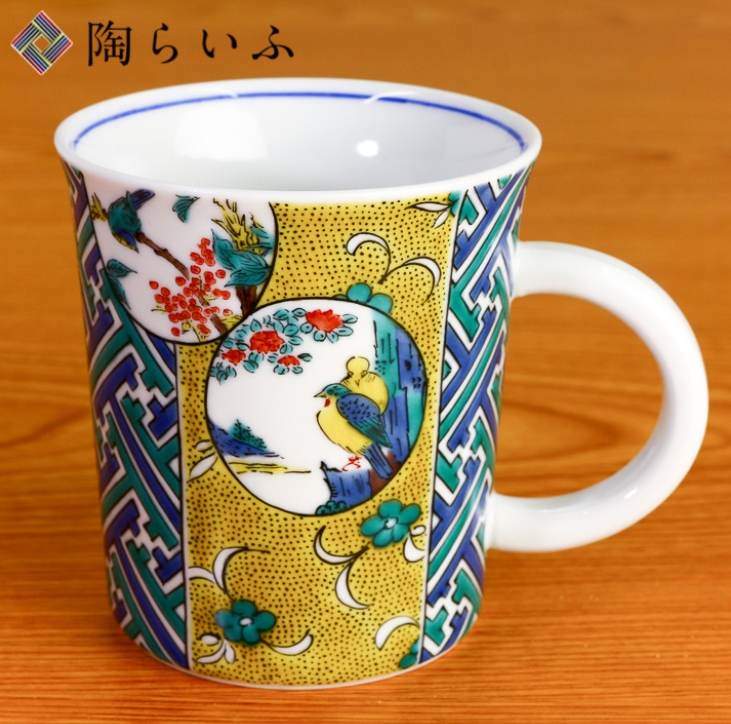 九谷焼 マグカップ 吉田屋風丸紋間取/青郊窯