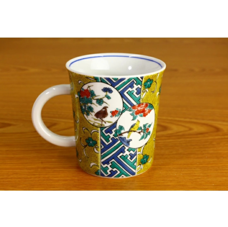 九谷焼 マグカップ 吉田屋風丸紋間取/青郊窯