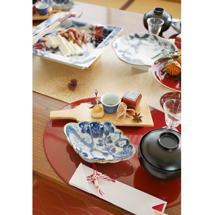 有田染付けシリーズ　流水花　菱型菊割向付