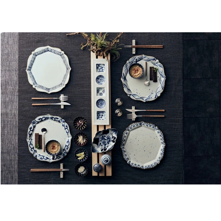 有田染付けシリーズ　輪花プレート 青海波（せいかいは） 