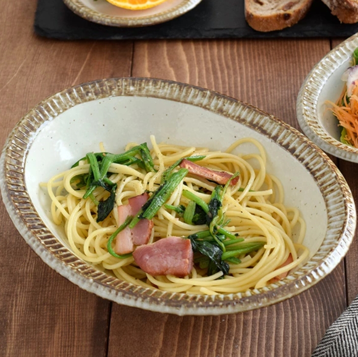 和食器 楕円鉢（渕錆粉引）中鉢 楕円中鉢 カレー皿 パスタ皿 パスタボウル 