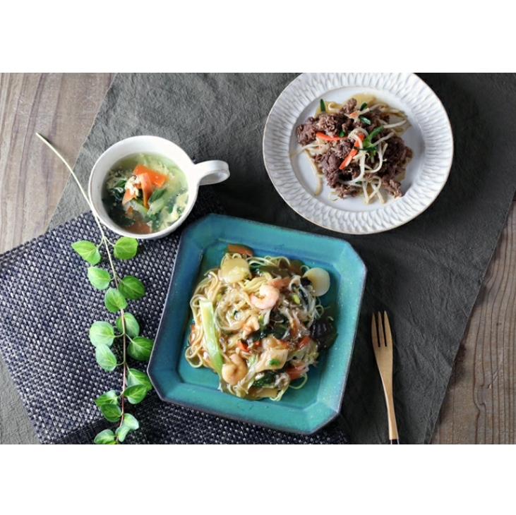 益子焼 八角オードブル皿 シャビーターコイズ スクエア 角皿 
