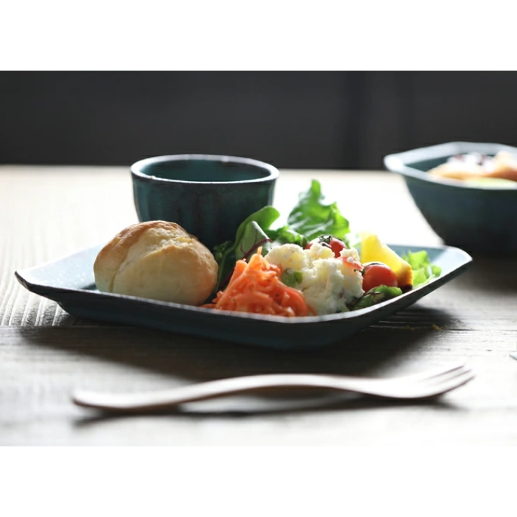 益子焼 八角オードブル皿 シャビーターコイズ スクエア 角皿 
