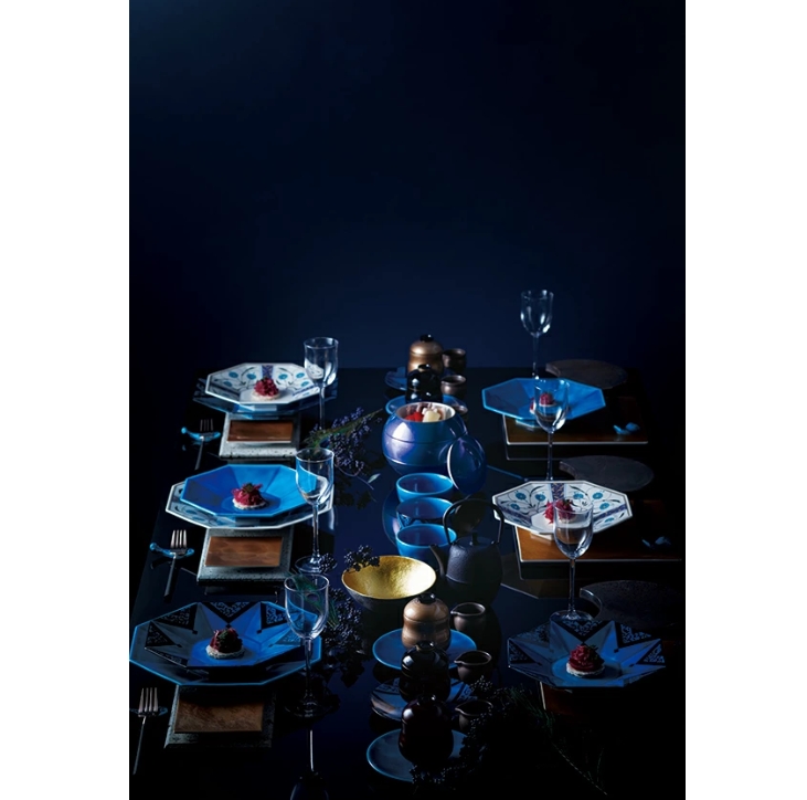 幸兵衛窯 × M.STYLE インディゴ八角皿 19cm
