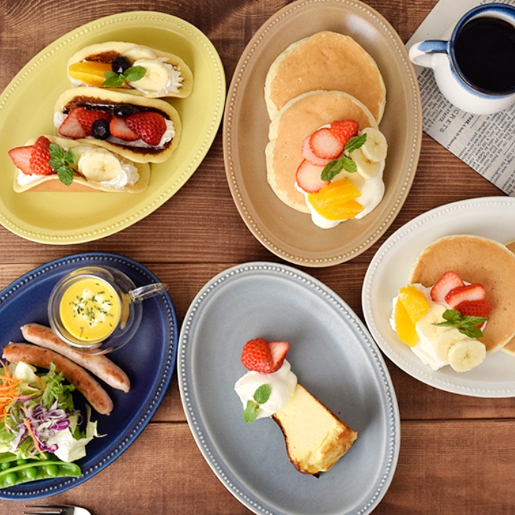 大皿 プレート おしゃれ ドット オーバルプレート 24cm 磁器