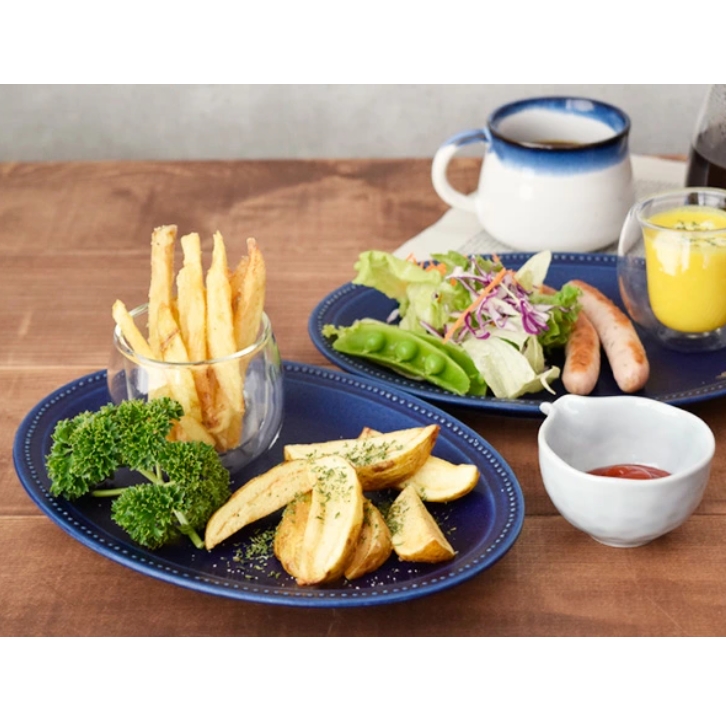 大皿 プレート おしゃれ ドット オーバルプレート 24cm 磁器