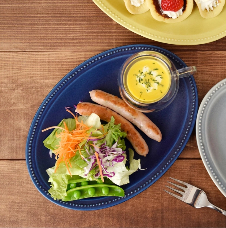 大皿 プレート おしゃれ ドット オーバルプレート 24cm 磁器