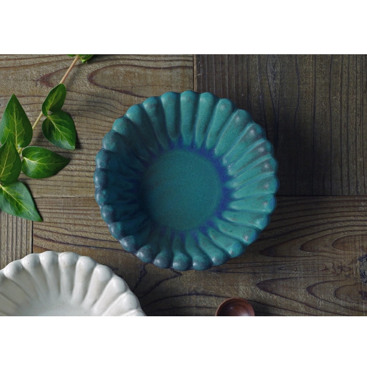 益子焼 デイジー鉢(大) シャビーターコイズ わかさま陶芸