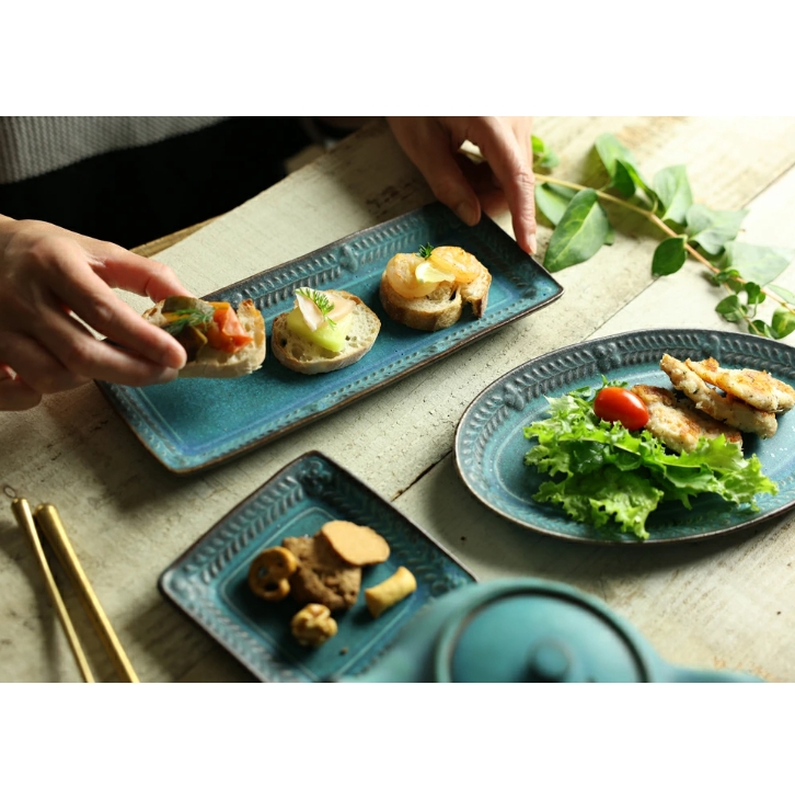 益子焼 ローズマリーの楕円皿 シャビーターコイズ わかさま陶芸 楕円皿 オーバル皿