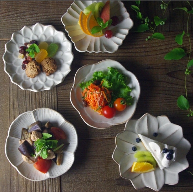 花皿5枚セット kinari 【バラ・ひなげし・ガーベラ・ユリ・百日草】 益子焼 わかさま陶芸