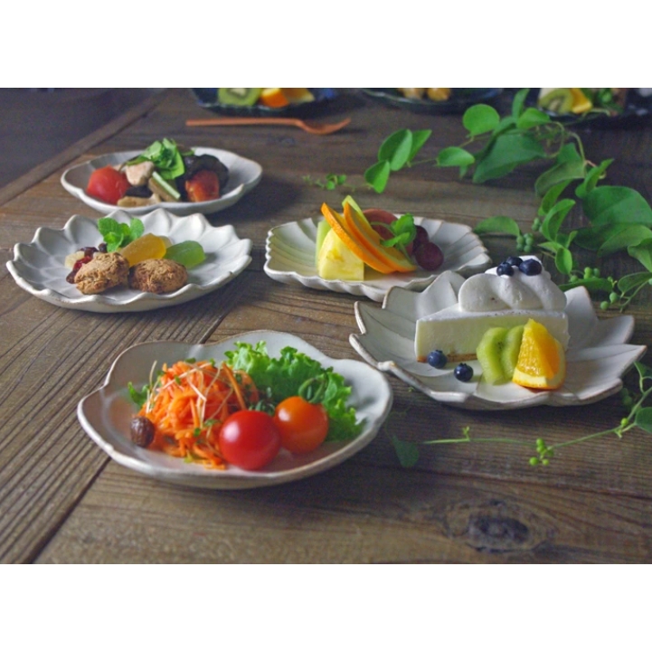 花皿5枚セット kinari 【バラ・ひなげし・ガーベラ・ユリ・百日草】 益子焼 わかさま陶芸