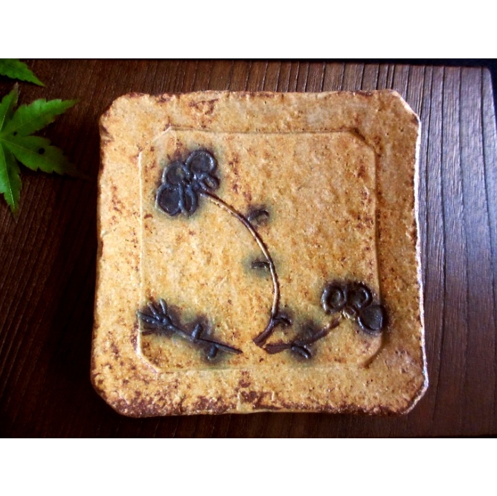 角皿 ■ 浜田敦士 黄瀬戸 山柿 花絵 五寸 角皿 (一皿)