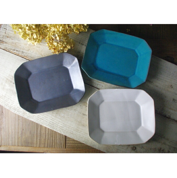 やさしい器 八角皿 (大) ブロンズ黒マット 益子焼