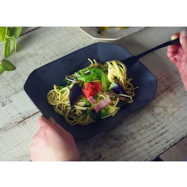 やさしい器 八角皿 (大) ブロンズ黒マット 益子焼